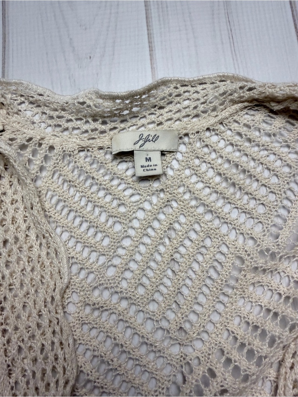 J. Jill Cream Open-Knit Lightweight Cardigan linen and silk - Picture 3 of 5